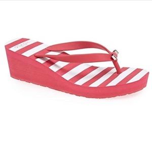 Pink and White COACH High Heel Flip Flops